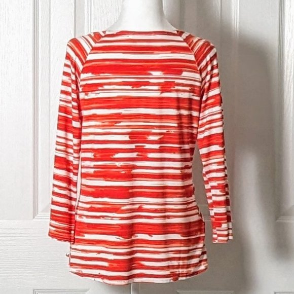 PECK & PECK Women's 3/4 Sleeve Pull-on Top Size M Orange & White NWOT - Picture 2 of 4